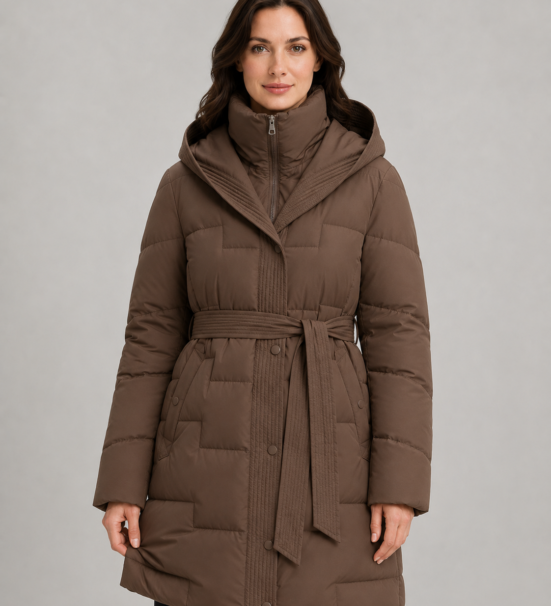 VÉRONIQUE | PARKA LONGUE À CAPUCHE CEINTURÉE