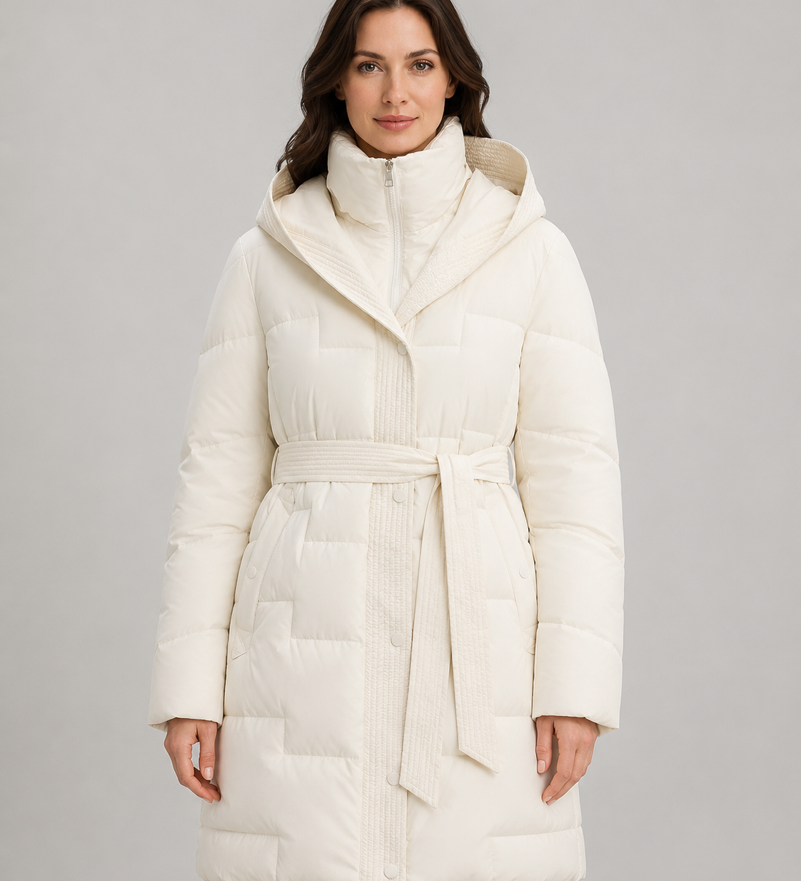 VÉRONIQUE | PARKA LONGUE À CAPUCHE CEINTURÉE