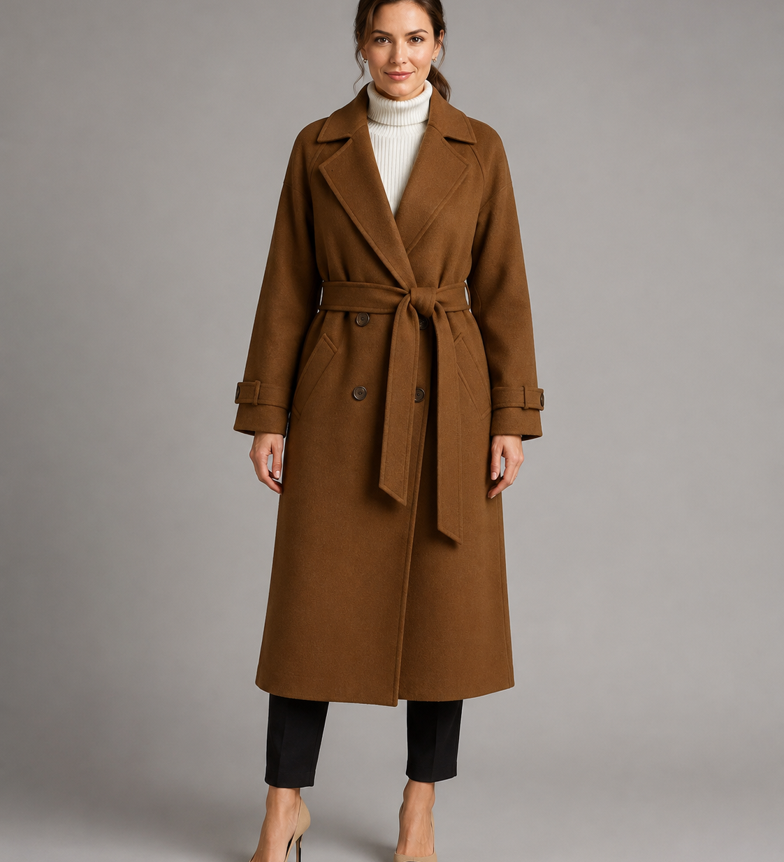 DOMINIQUE | MANTEAU EN LAINE LONG CEINTURÉ