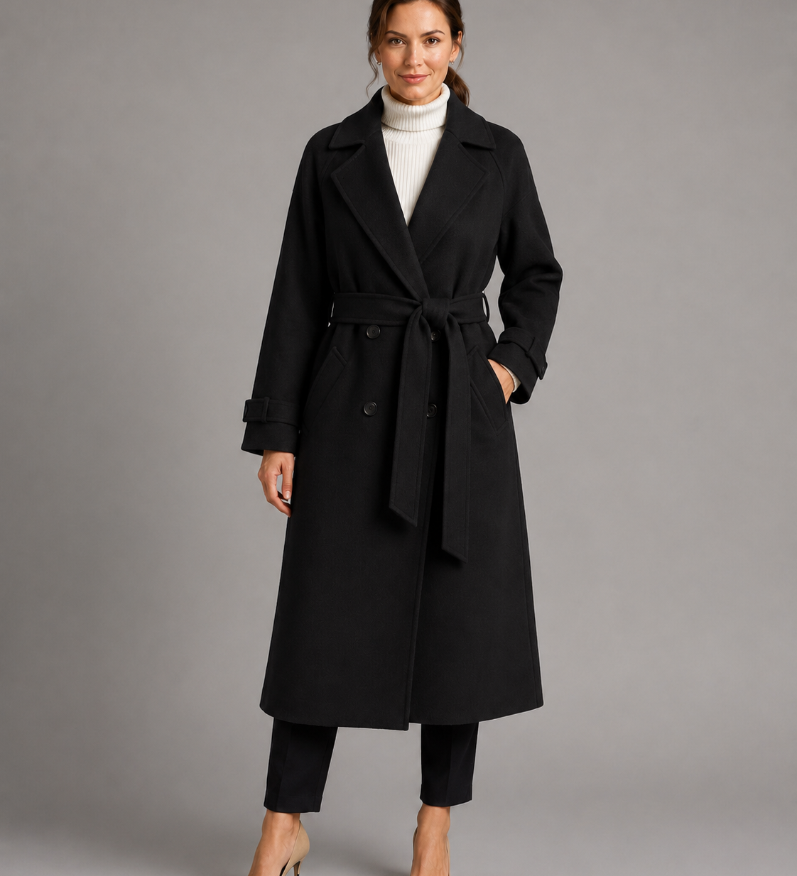 DOMINIQUE | MANTEAU EN LAINE LONG CEINTURÉ