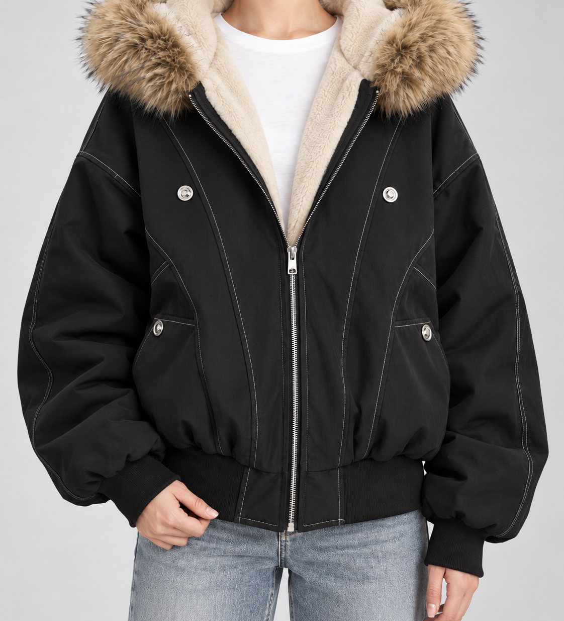ODILE | VESTE EN FAUSSE FOURRURE À CAPUCHE OVERSIZE