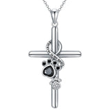 Silver paw and cross pendant necklace